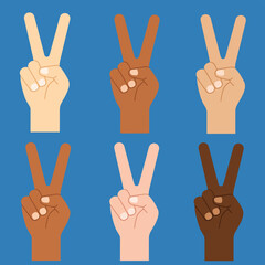 Fototapeta premium Hands Showing Peace Sign in Various Skin Tones