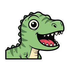 Obraz premium Adorable cartoon Tyrannosaurus Rex peeking from below with a wide, happy grin and playful green scales, perfect for children's educational content and playful designs.
