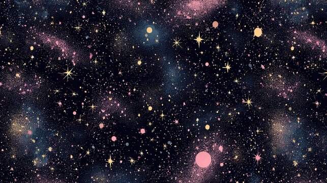 Seamless galaxy star pattern with tiny scattered stars and nebulae