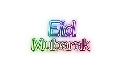 Obraz premium Eid Mubarak Neon Glow Text on White Background for Festive Greetings.jpg