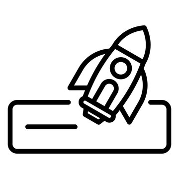 Dynamic icon featuring a rocket launching from a button base signifying the beginning of a user journey