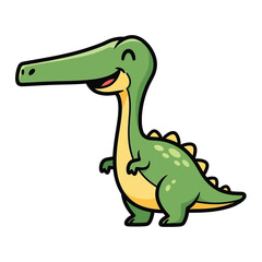 Fototapeta premium Adorable cartoon baby dinosaur with wide grin and happy eyes, standing on two legs, in a cheerful, simple, and clean vector art style, perfect for children's themes.
