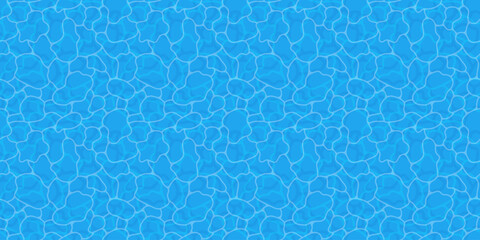 Obraz premium Summer Water surface background. Swimming pool top view blue seamless pattern design. Summertime empty banner ocean and sea light reflection for print, web, cover