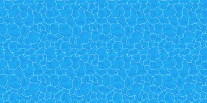 Summer Water surface background. Swimming pool top view blue seamless pattern design. Summertime empty banner ocean and sea light reflection for print, web, cover