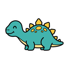 Naklejka premium Adorable turquoise Stegosaurus dinosaur with yellow plates, cute cartoon style, smiling, playful, isolated on white background, perfect for children's themes and educational materials.