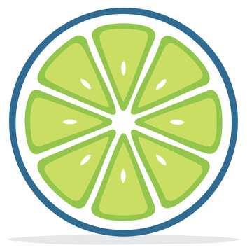 Circular lime fruit slice icon with segments and seeds in a flat vector style