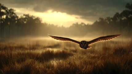 Majestic bald eagle perched on snow-covered pine branch, snow falling gently, dramatic overcast sky, contrast of white head and dark body against snow