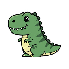 Fototapeta premium Adorable cartoon T-Rex dinosaur, with big eyes, a wide smile, and tiny arms, depicted in a simple, flat, graphic style, ideal for children's books and educational materials about prehistoric