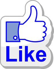 Blue thumbs up like button icon isolated on transparent background