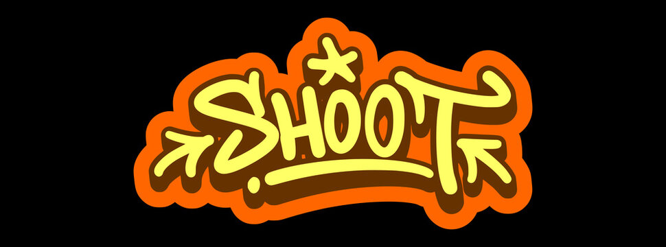Shoot Word Illustration in Sharp Orange Graffiti Tag Style for Basketball Shooting Skills and Urban Branding.