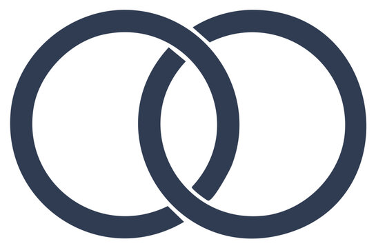 Two interconnected dark blue circles on white background, representing connection or unity.