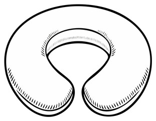 Hand drawn line art illustration of a travel neck pillow for comfort and support
