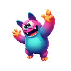 Obraz premium A colorful cartoon monster with big eyes and a happy expression is waving its arms in excitement