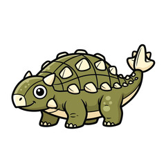 Naklejka premium Adorable green Ankylosaurus dinosaur character with armor plates and tail club, depicted in a charming and friendly cartoon style on a clean white background, perfect for children's educatio