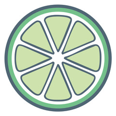 Obraz premium Stylized Green Citrus Fruit Slice Icon with Outline