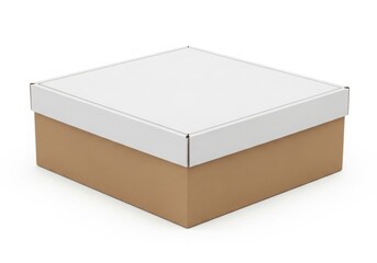 Naklejka premium Square box with white lid and brown bottom, side view, isolated on white background studio shot