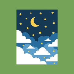 Fototapeta premium Night Sky with Moon Clouds and Stars