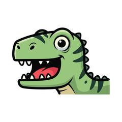 Fototapeta premium Joyful cartoon Tyrannosaurus Rex head with an open mouth and big eyes, a friendly prehistoric creature in a fun, stylized artistic design, perfect for children's themes and educational conte