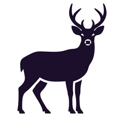 Obraz premium Deer silhouette with large antlers standing alone on white background