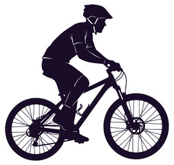 Fototapeta premium man riding bicycle in profile view with helmet on transparent background