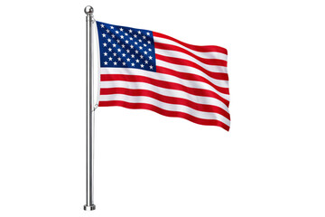 Obraz premium American flag waving proudly on a silver flagpole with stars and stripes design against a plain background white background cutout