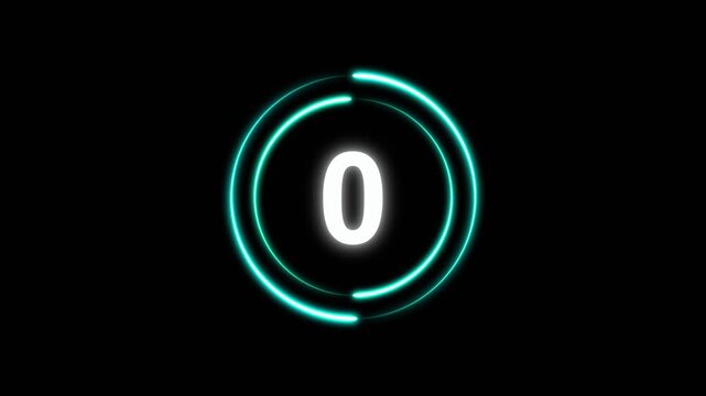 White Number 1 Inside a Cyan Neon Circle with Gaps on Black Background digit numeral