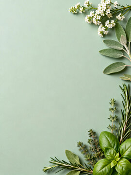 Right side vertical herb divider with sage and basil, wedding program layout with green background