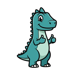 Naklejka premium Friendly turquoise cartoon dinosaur giving two thumbs up with a happy smile, symbolizing approval and positivity in a clean, vector graphic style.