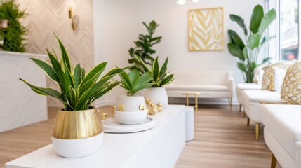Fototapeta premium Luxurious Women's Grooming Space with Elegant Plants and Bright Décor