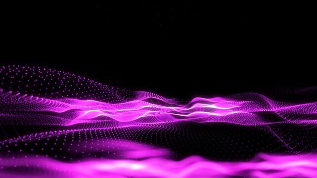 Particle wave abstract background with shining stars, dust bokeh, and glitter awards dust. Futuristic purple dots glittering on a black background for the intro video