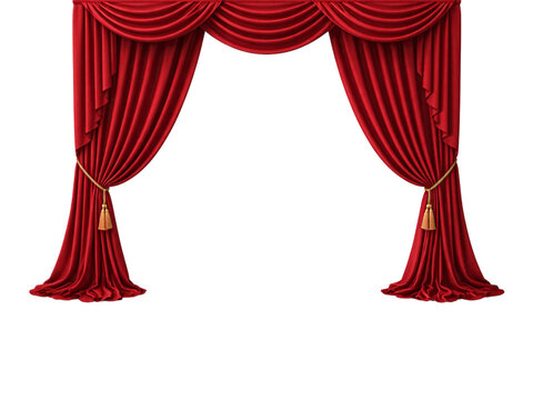 Open red curtain isolated on white background.