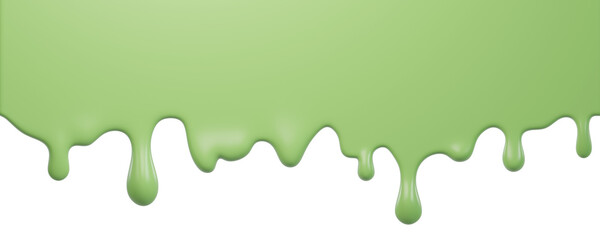Fototapeta premium Green Pistachio Ice Cream or milk melt with glossy drops isolated on background. The syrup, Liquid flows down. Decorative border for culinary, food design. 3d render 
