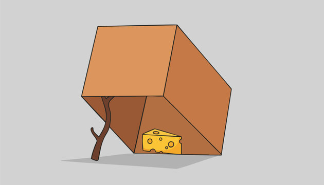 Mouse Trap. Homemade Trap. Cheese Bait. Cartoon Style.