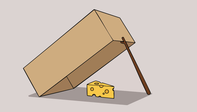Mouse Trap. Cardboard Box Trap. Cheese Bait. Danger. Catch.