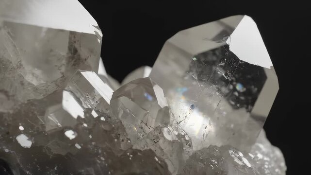Close Up Macro Of Clear Quartz Crystals Shimmering With Light