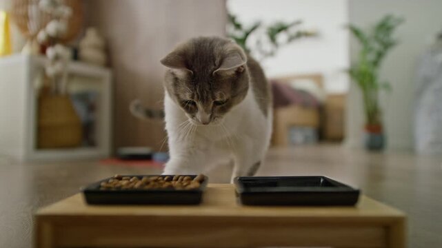 Cat Playing With Dry Food at Home