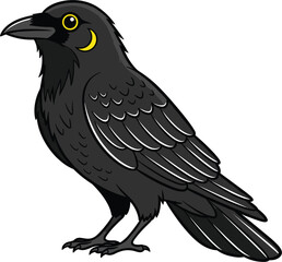 Obraz premium Black Crow Bird Standing with Detailed Feathers for Wildlife, Nature, and Forest Animal Illustration Vector Design