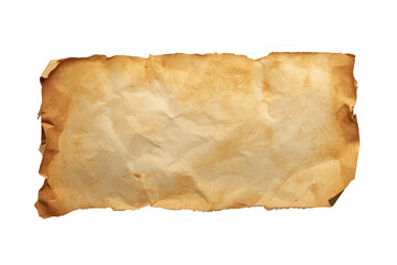 Fototapeta premium Crumpled blank aged parchment paper with dark burned edges and spots, adding a rustic and historical texture. Transparent background