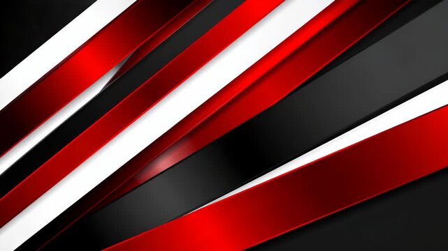 Modern geometric background with glossy red black and white diagonal metallic stripes for sports and technology design