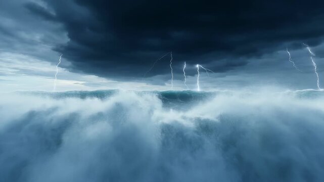 Immersive 360 VR Ocean Scene with Stormy Sky  Rolling Waves  and Turbulent Waters for Virtual Reality