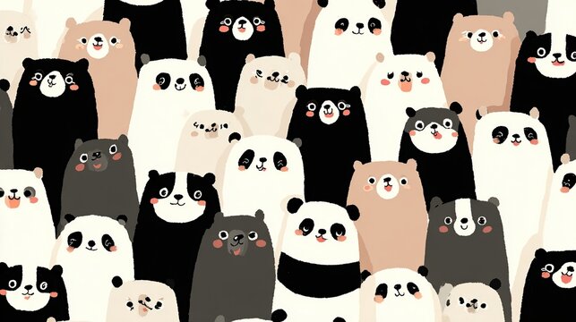 Playful cartoon pandas in cute seamless pattern