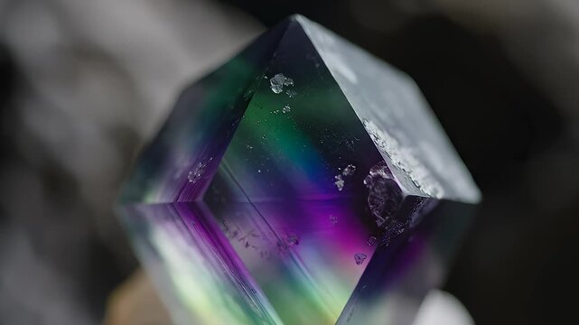 Close Up Of A Rainbow Fluorite Crystal Forming And Growing