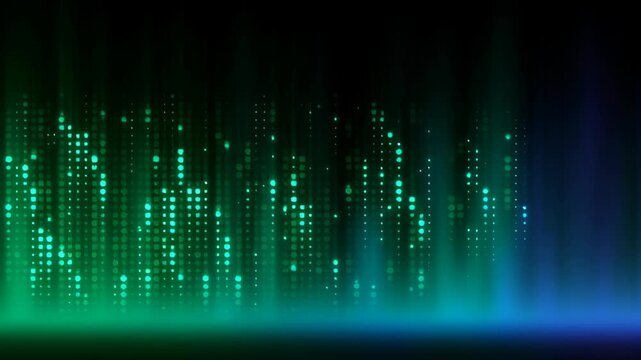 Green blue digital code glitch crt compression pixel breakdown motion matrix overlay tech analog city lights shimmer with cascading pixel code and subtle analog glitch motion evoking futuristic data