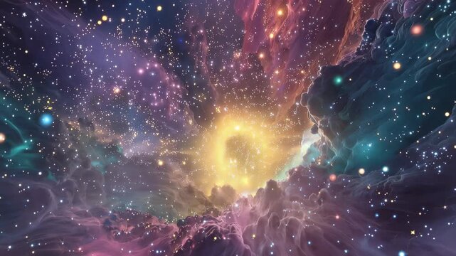 Psychedelic cosmic journey through a vibrant alien world filled with glowing stars and colorful nebulae, capturing the essence of a fantastical universe