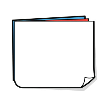 A stack of white, blue and red papers