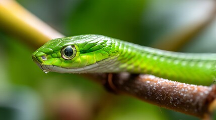 Obraz premium Greenish Boomslang Snake with Venomous Features and Unique Patterns