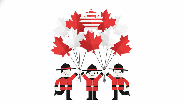 Canadian Mounties Holding Canadian Flag Balloons A Celebration of Canada Day
