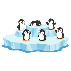 Obraz premium Cute Penguins on Iceberg Illustration