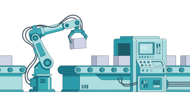 Industrial automation with robotic arm and conveyor belt on production line