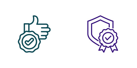 Two icons of thumbs up and badge with check mark isolated on transparent background © MSTNARGIS